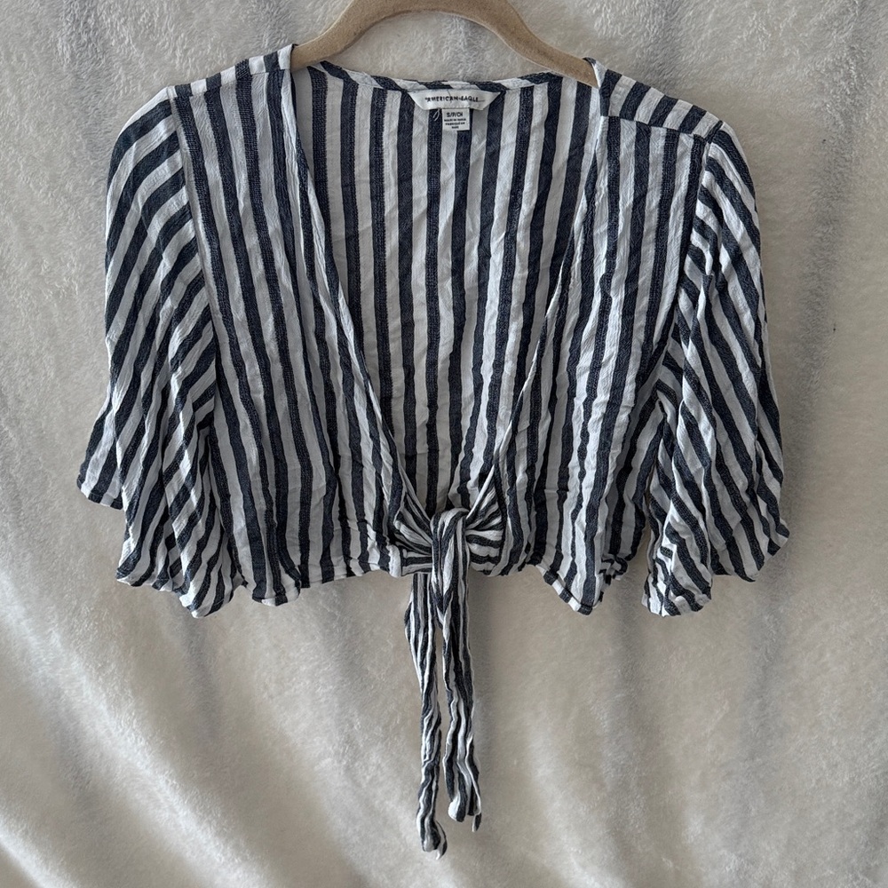 American Eagle Outfitters Navy and White Striped Blouse